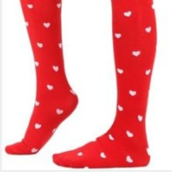 3 KNEE THIGH HIGH SOCKS RED LIP HEART PATTERN - Picture 2 of 4
